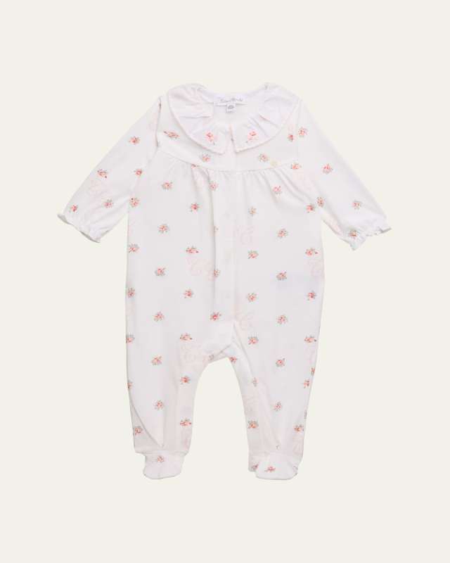Girl's Floral-Print Cotton Pajamas, Size Newborn-4